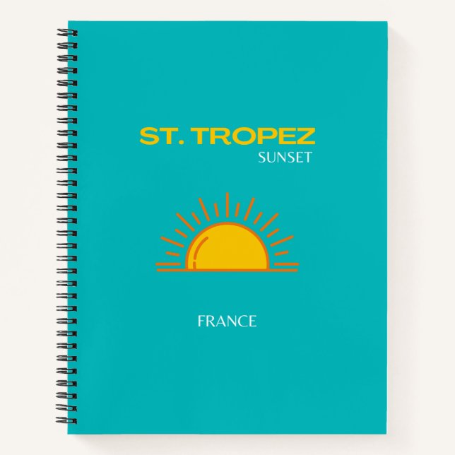St Tropez, Sunset, Travel Art, Turquoise Notebook (Front)