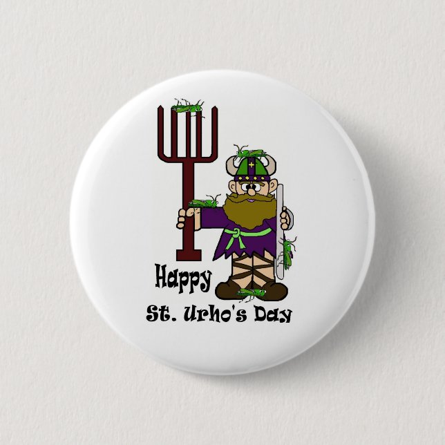 St. Urho with Lots of Grasshoppers Button (Front)