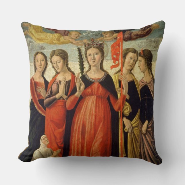 St. Ursula and Four Saints (tempera on panel) Cushion (Front)