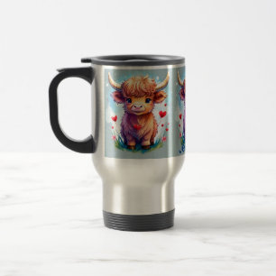 St Valentine’s Day Highland Cow, Highland Cow,  Travel Mug
