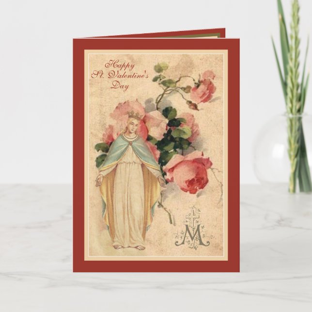 St. Valentines Day Blessed Virgin Floral Holiday  Card (Front)