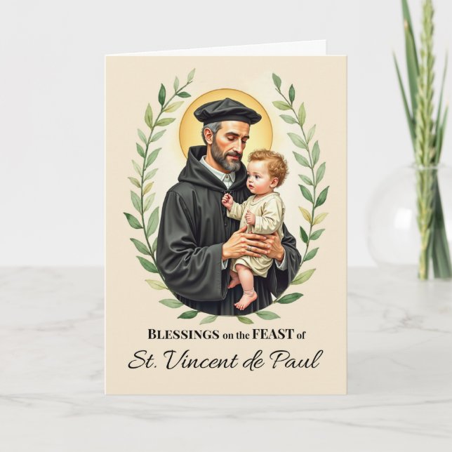 St. Vincent de Paul Feast Day Blessings Leafy Wrea Card (Front)