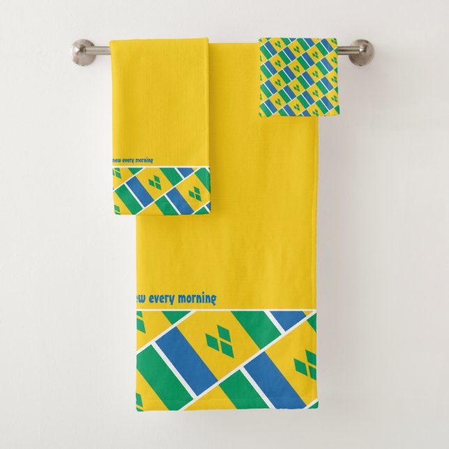 ST VINCENT FLAG Personalised Scripture YELLOW Bath Towel Set (Insitu)