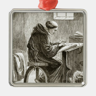 St. Vincent writing in his cell at Ferins, from 'T Metal Tree Decoration