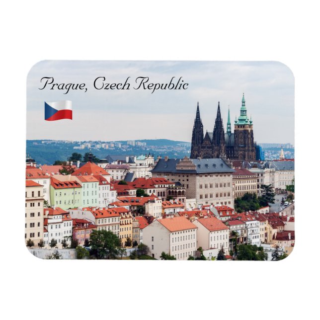 St. Vitus Cathedral and Prague Cityscape - Czech R Magnet (Horizontal)