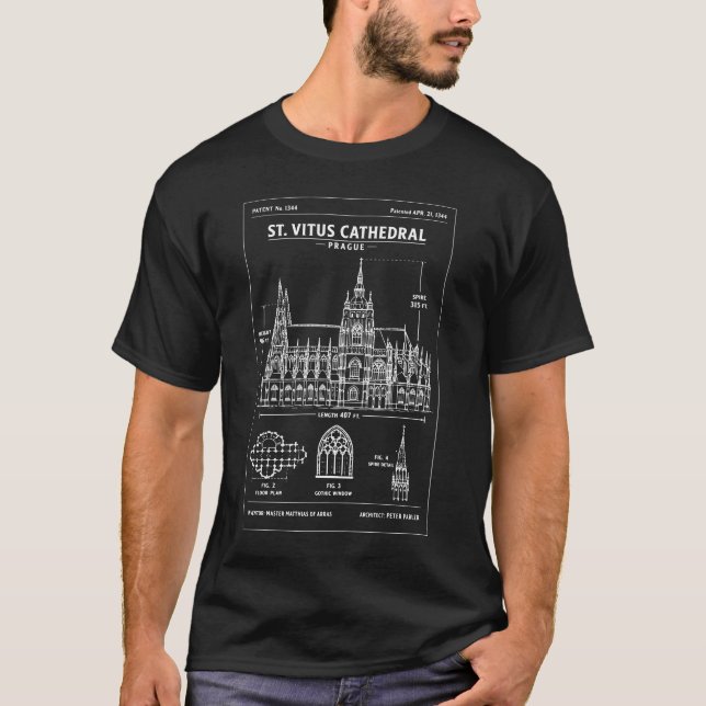 St Vitus Cathedral Prague Blueprint T-Shirt (Front)