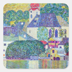 St. Wolfgang Church by Gustav Klimt, Victorian Art Square Sticker