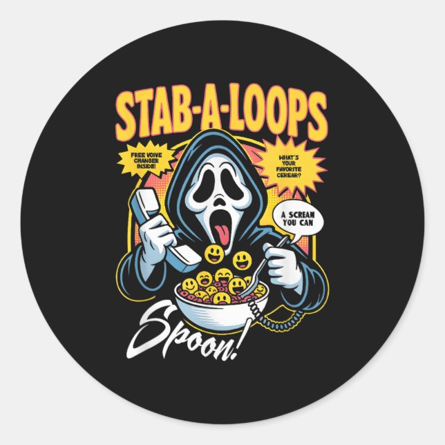 Stab-a-loops Horror Cereal Box Halloween  Classic Round Sticker (Front)