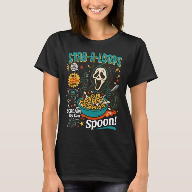 Stab-a-loops Horror Cereal Box Halloween Killer Br T-Shirt (Front)