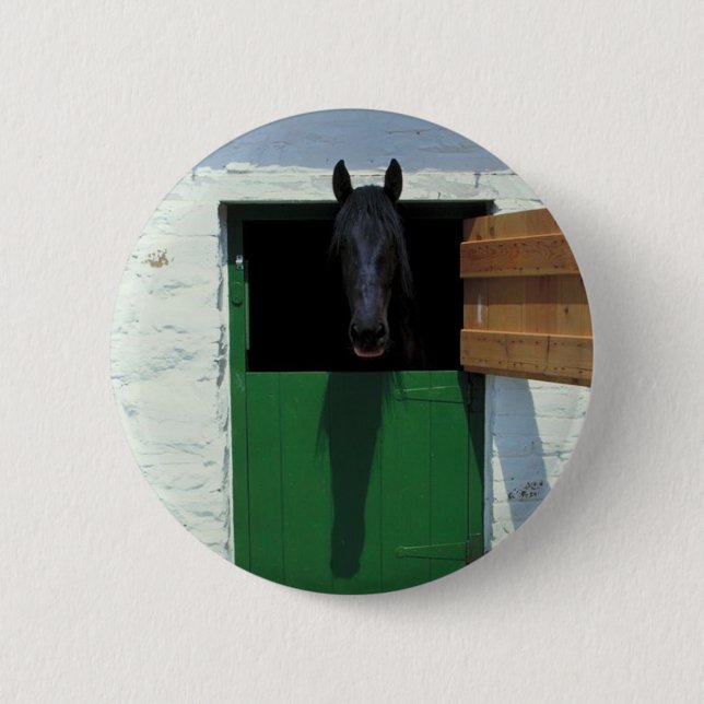 Stabled Horse with French Door 6 Cm Round Badge (Front)