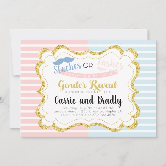 Staches or Lashes Gender Reveal Invitation (Front)