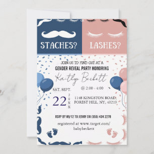 Staches or Lashes Gender Reveal Invitation
