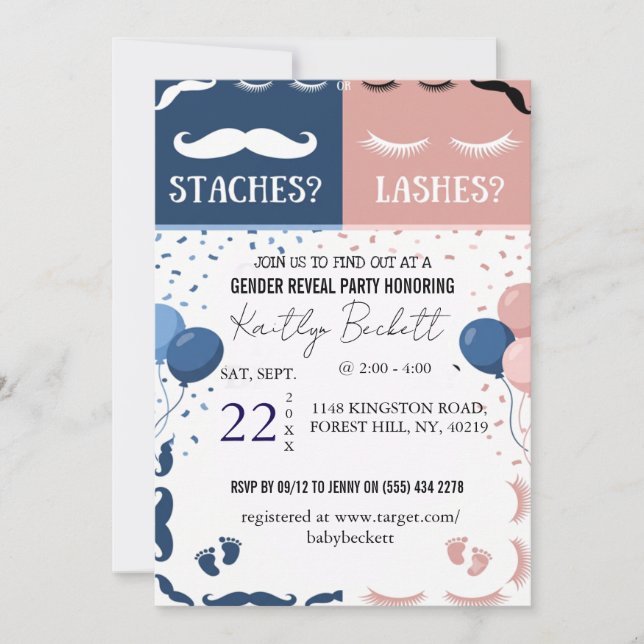 Staches or Lashes Gender Reveal Invitation (Front)