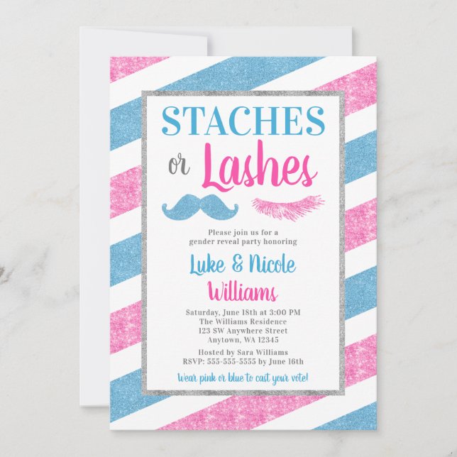 Staches or Lashes Gender Reveal Party Baby Shower Invitation (Front)