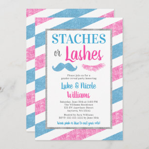 Staches or Lashes Gender Reveal Party Baby Shower Invitation