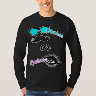 Staches or Lashes Mum Dad Gender Reveal Baby Showe T-Shirt