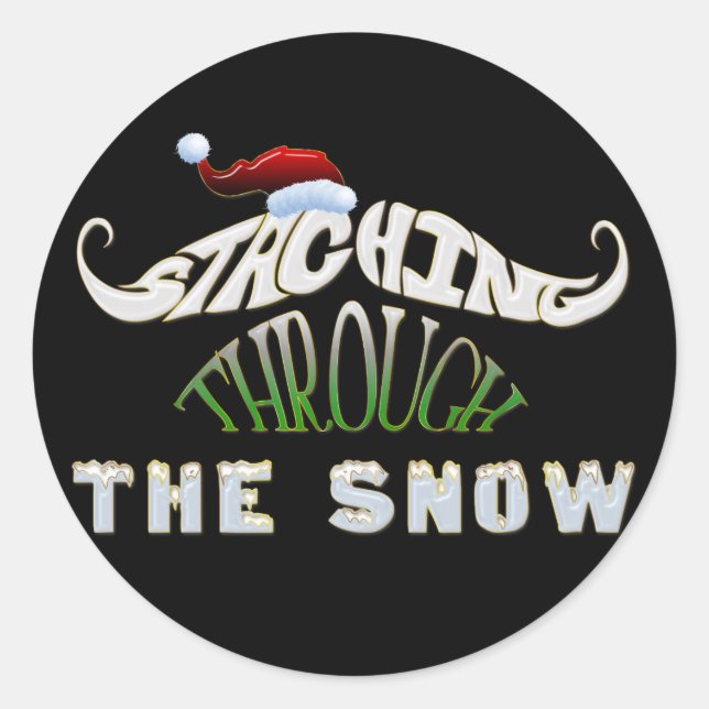 Staching Through the Snow Classic Round Sticker (Front)