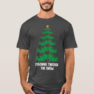 Staching Through The Snow Funny Christmas Moustach T-Shirt