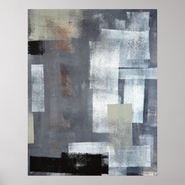 'Stack it Up' Grey and Green Abstract Art Poster (Front)