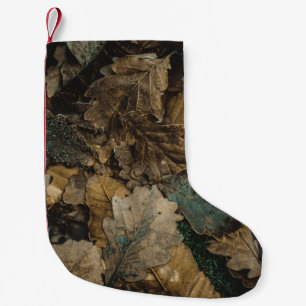 Stack of assorted leaves photo small christmas stocking