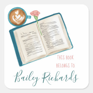 Stack of Books and Coffee Bookplate Label
