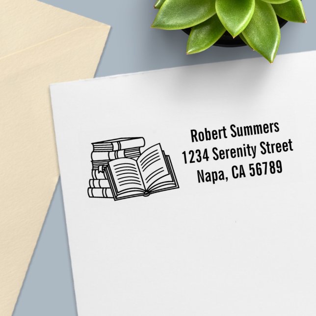 Stack of Books and Open Book Address Self-inking Stamp (Creator Uploaded)