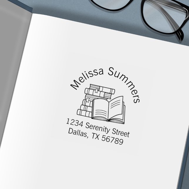 Stack of Books and Open Book Address Self-inking Stamp (Creator Uploaded)