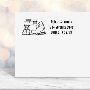 Stack of Books and Open Book Address Self-inking Stamp