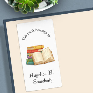 Stack of Books and Open Book - Bookplate