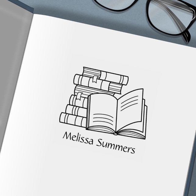 Stack of Books and Open Book - Bookplate Self-inking Stamp (Creator Uploaded)