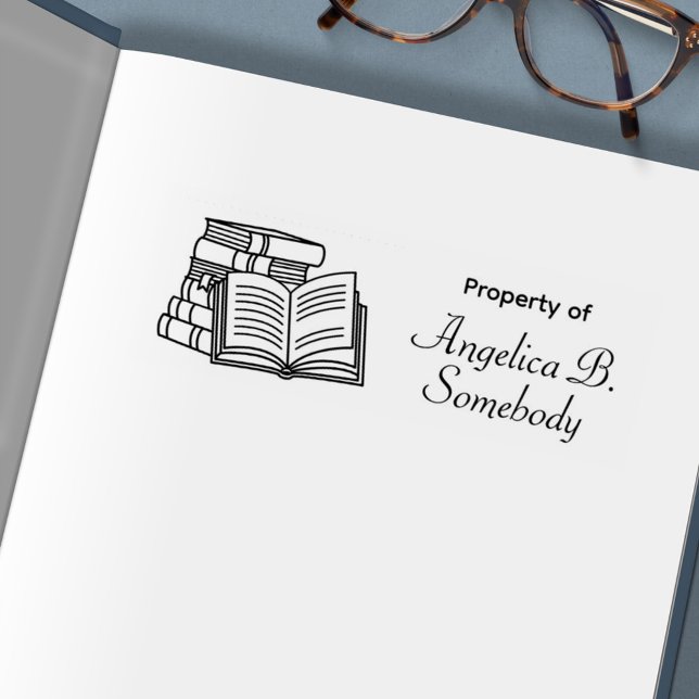 Stack of Books and Open Book Etched Bookplate Self-inking Stamp (Creator Uploaded)