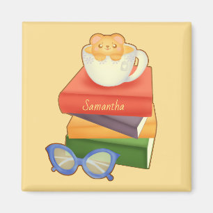 Stack Of Books And Tea Cup Bear Magnet