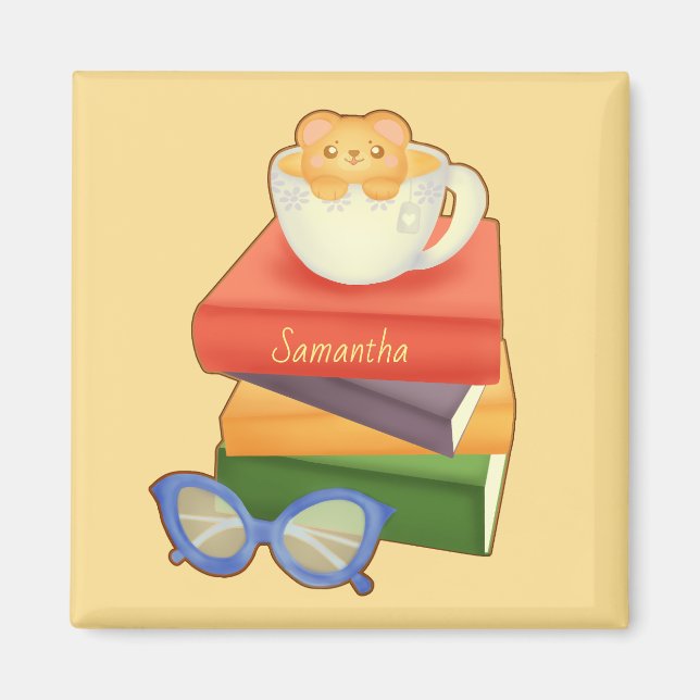Stack Of Books And Tea Cup Bear  Magnet (Front)