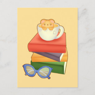 Stack Of Books And Tea Cup Bear  Postcard