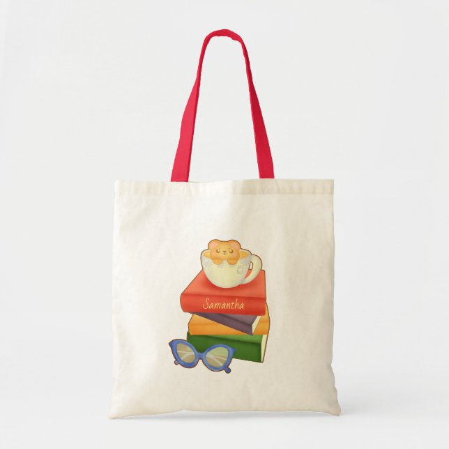 Stack Of Books And Tea Cup Bear  Tote Bag (Front)