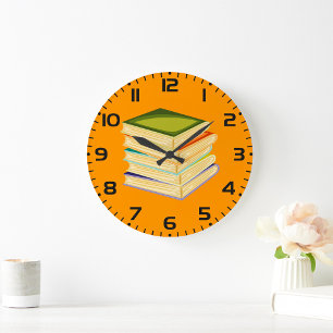 Stack of Books Book Lover Art and Reading  Large Clock