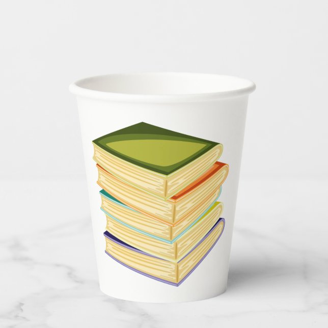 Stack of Books Book Lover Art and Reading  Paper Cups (Front)
