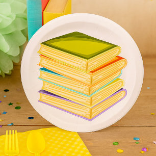Stack of Books Book Lover Art and Reading  Paper Plate
