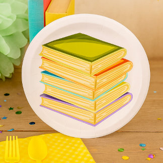 Stack of Books Book Lover Art and Reading  Paper Plate