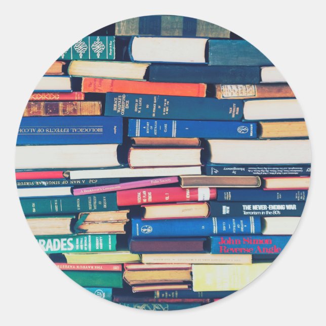 Stack of books classic round sticker (Front)