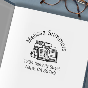 Stack of Books Open Book Arch Address Self-inking Stamp