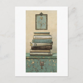 stack of books postcard