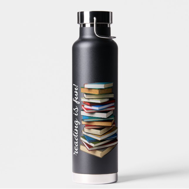 Stack of Books-Reading is Fun Water Bottle (Left)