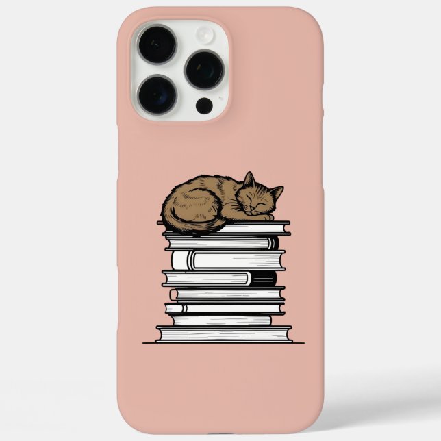 Stack of Books with Sleeping Cat – Cosy Case-Mate iPhone Case (Back)