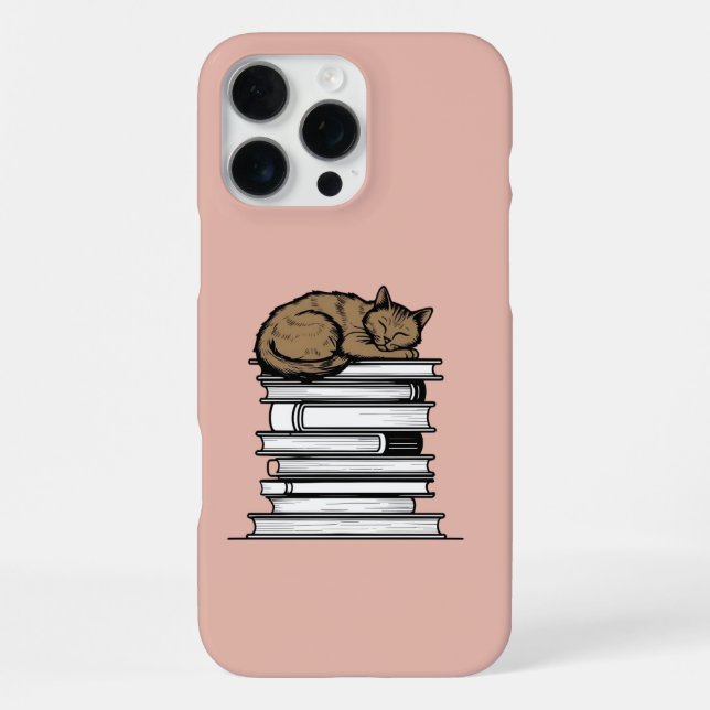 Stack of Books with Sleeping Cat – Cosy iPhone Case (Back)