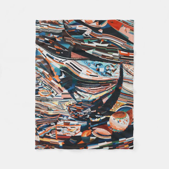 Stack of brown and blue wooden boat lot fleece blanket (Front)