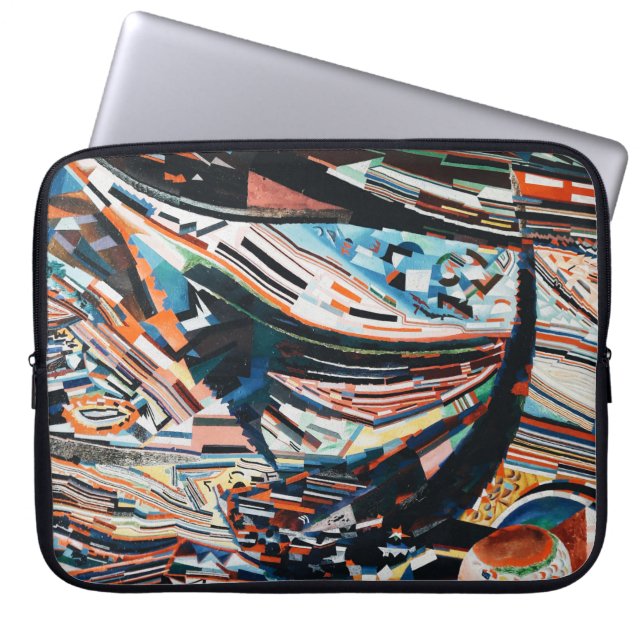 Stack of brown and blue wooden boat lot laptop sleeve (Front)