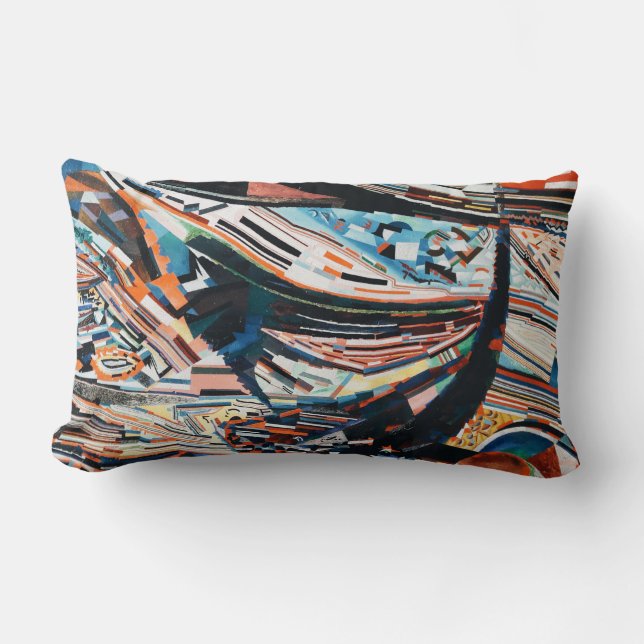 Stack of brown and blue wooden boat lot lumbar cushion (Front)