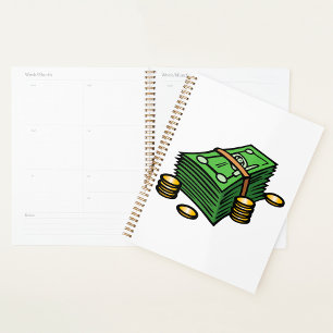 Stack of Cash with Coins Money Planner