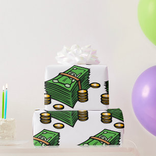 Stack of Cash with Coins Money Wrapping Paper